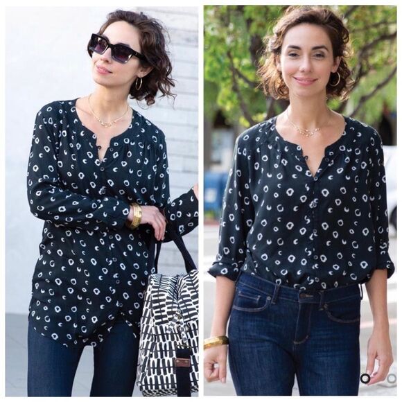 Rockflowerpaper onyx Black Noire Mandarin Collar Button Front Tunic Blouse - Picture 5 of 9